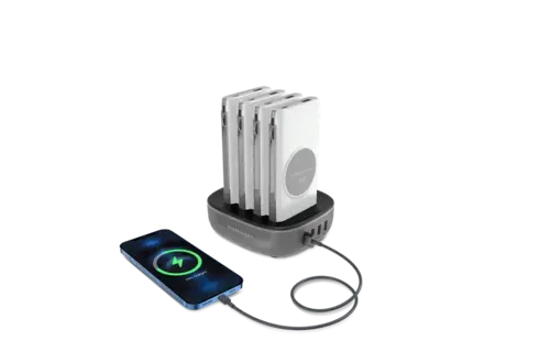 Powerology 4in1 Station 10000mAh 20W PD QC Wireless Power Bank Built-in Cable With Lightning And Type-C - White