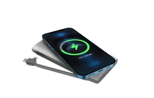 Powerology 4in1 Station 10000mAh 20W PD QC Wireless Power Bank Built-in Cable With Lightning And Type-C - White