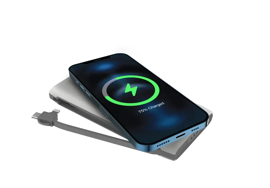 Powerology 4in1 Power Station Power Bank 10000mAh PD 20W Wireless Charge with Built-in Cable Lightning And Type-C - White
