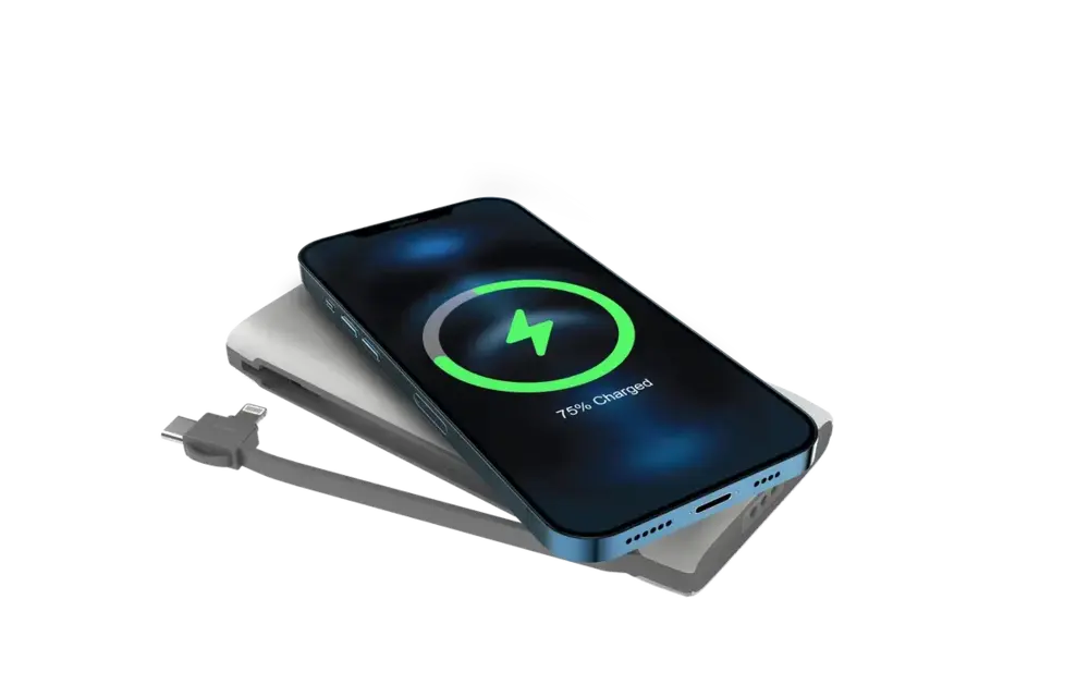 Powerology 4in1 Station 10000mAh 20W PD QC Wireless Power Bank Built-in Cable With Lightning And Type-C - White