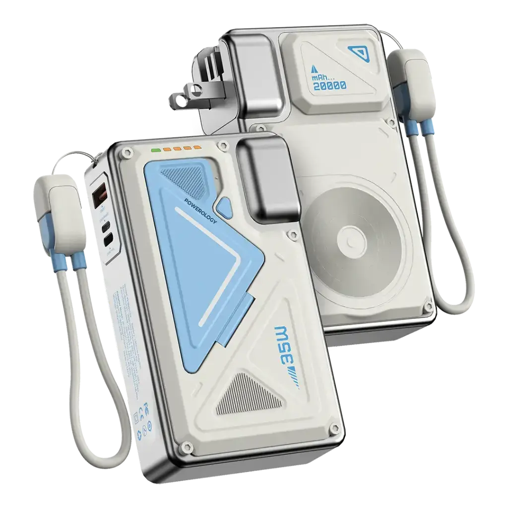Powerology 35W PD Wall Charger Plus MagSafe Power Bank with Lanyard Type-C 20000mAh - White