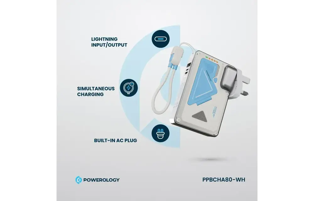 Powerology 35W PD  Wall Charger Plus MagSafe Power Bank with Lanyard Type-C 10000mAh - White