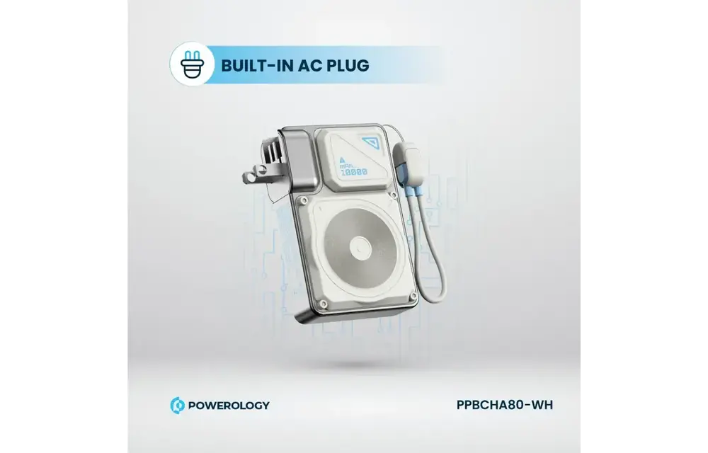 Powerology 35W PD  Wall Charger Plus MagSafe Power Bank with Lanyard Type-C 10000mAh - White
