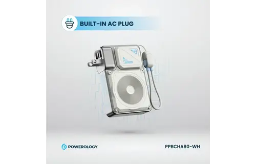 Powerology 35W PD  Wall Charger Plus MagSafe Power Bank with Lanyard Type-C 10000mAh - White