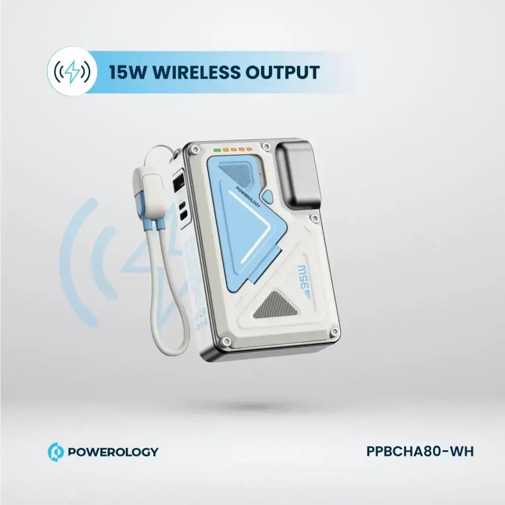 Powerology 35W PD  Wall Charger Plus MagSafe Power Bank with Lanyard Type-C 10000mAh - White