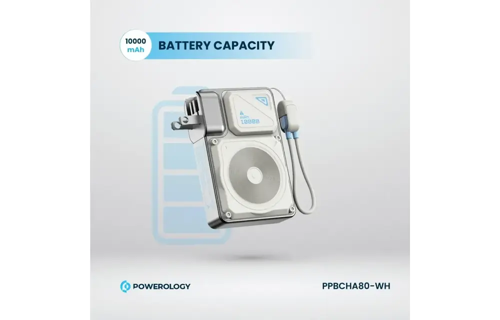Powerology 35W PD  Wall Charger Plus MagSafe Power Bank with Lanyard Type-C 10000mAh - White