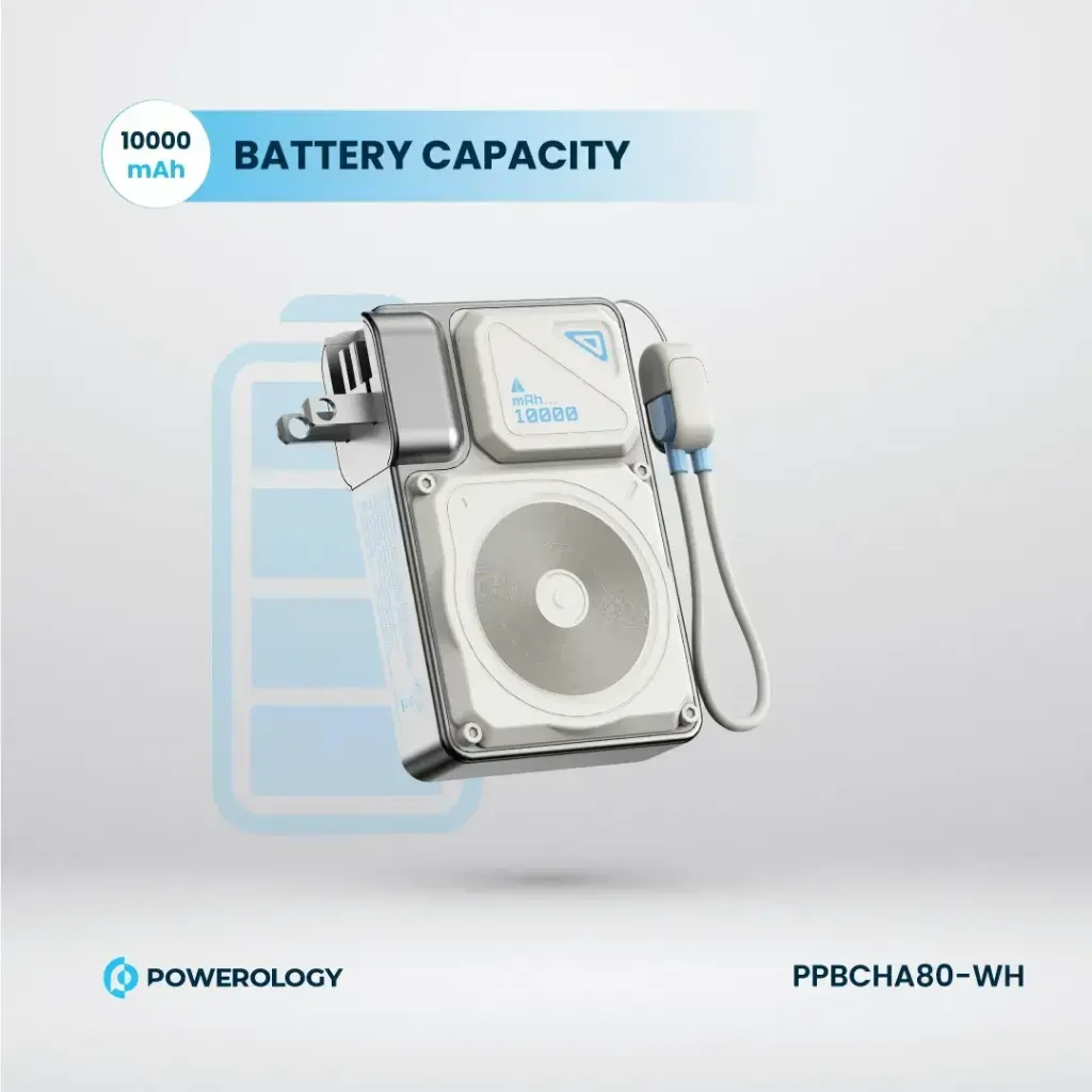 Powerology 35W PD  Wall Charger Plus MagSafe Power Bank with Lanyard Type-C 10000mAh - White