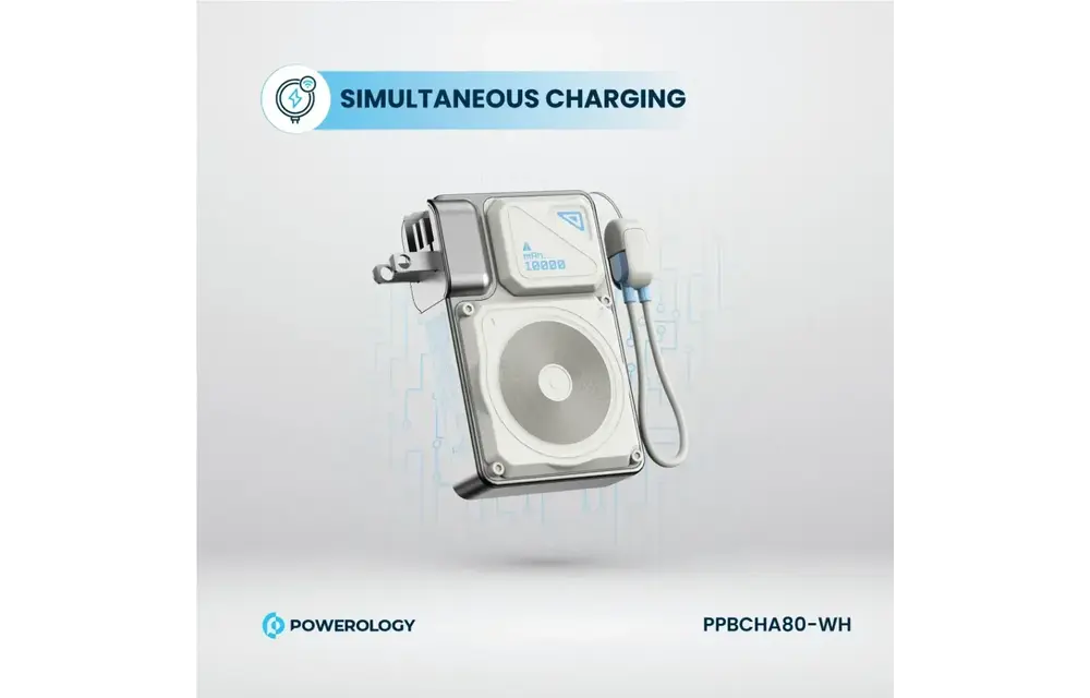 Powerology 35W PD  Wall Charger Plus MagSafe Power Bank with Lanyard Type-C 10000mAh - White