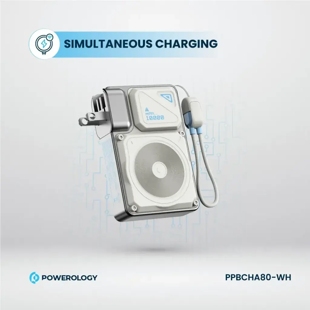 Powerology 35W PD  Wall Charger Plus MagSafe Power Bank with Lanyard Type-C 10000mAh - White