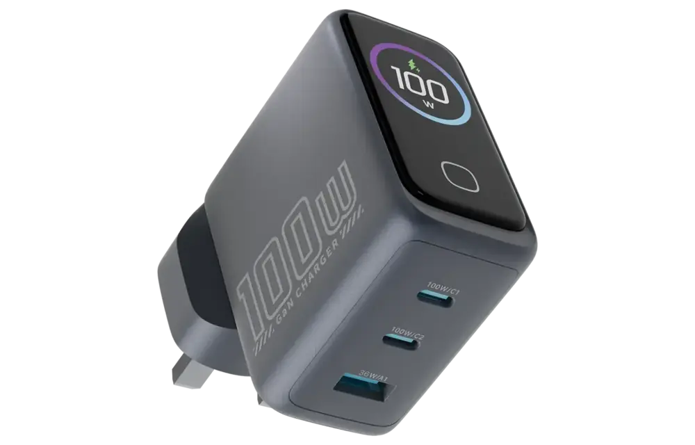 Powerology Voltflow 100W AVS GaN Wall Charger Type C With TFT Screen - Gray