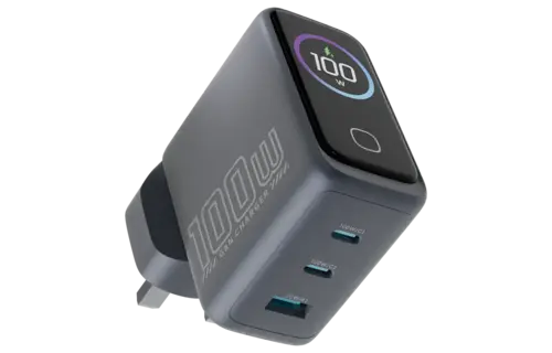 Powerology Voltflow 100W AVS GaN Wall Charger Type C With TFT Screen - Gray