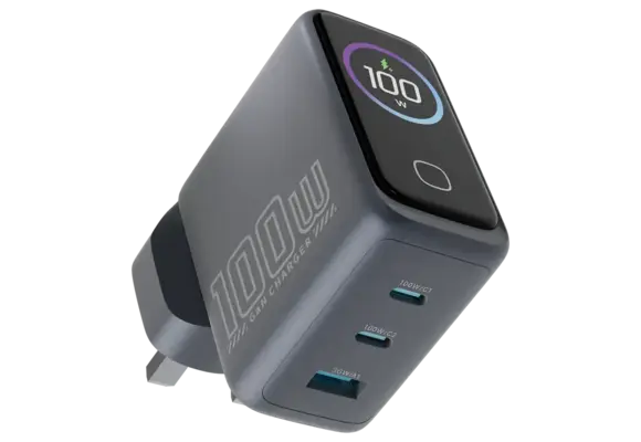 Powerology Voltflow 100W AVS GaN Wall Charger Type C With TFT Screen - Gray