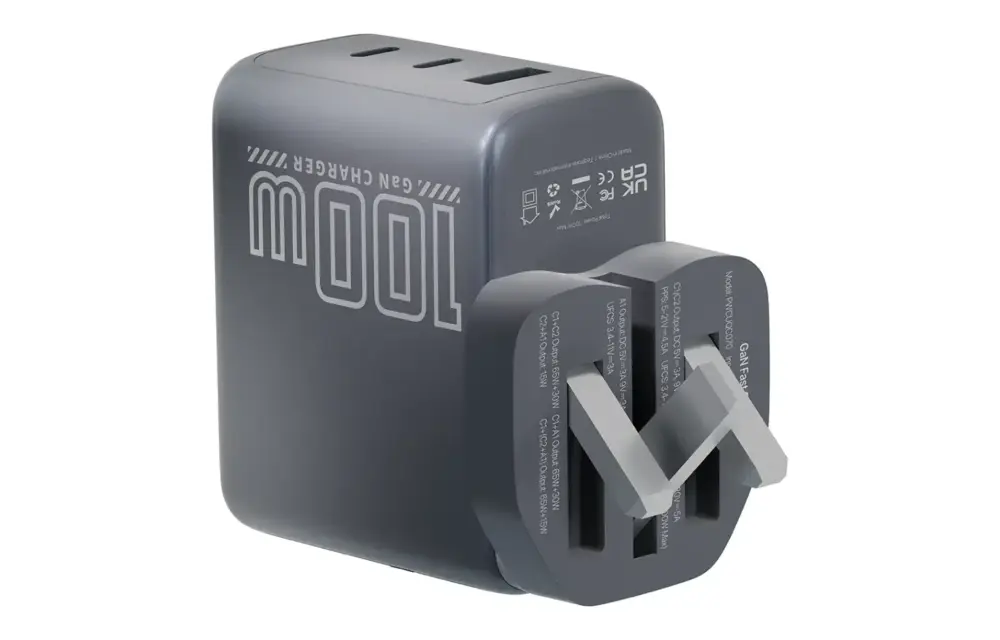 Powerology Voltflow 100W AVS GaN Wall Charger Type C With TFT Screen - Gray