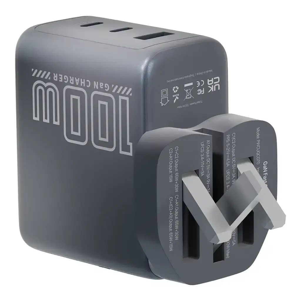 Powerology Voltflow 100W AVS GaN Wall Charger Type C With TFT Screen - Gray