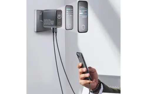 Powerology Voltflow 100W AVS GaN Wall Charger Type C With TFT Screen - Gray