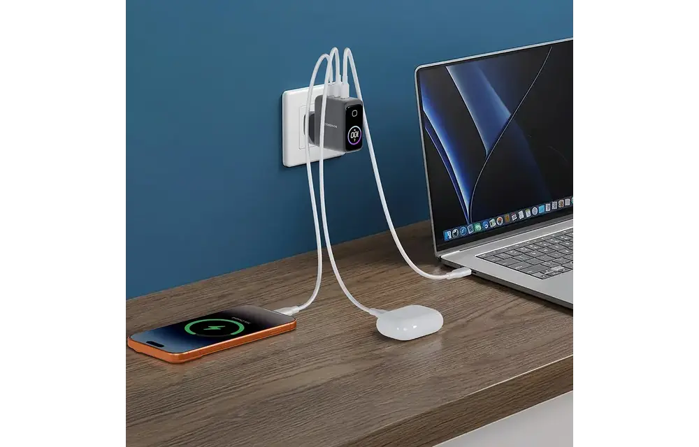 Powerology Voltflow 100W AVS GaN Wall Charger Type C With TFT Screen - Gray