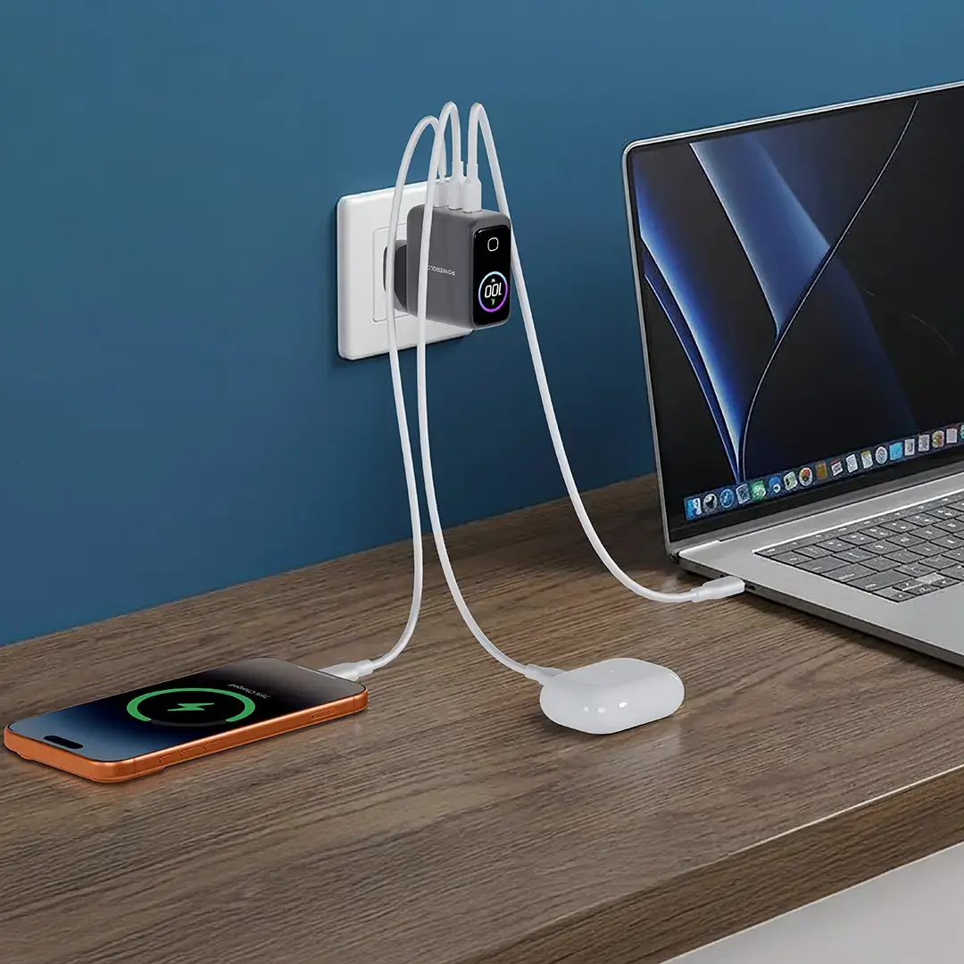 Powerology Voltflow 100W AVS GaN Wall Charger Type C With TFT Screen - Gray