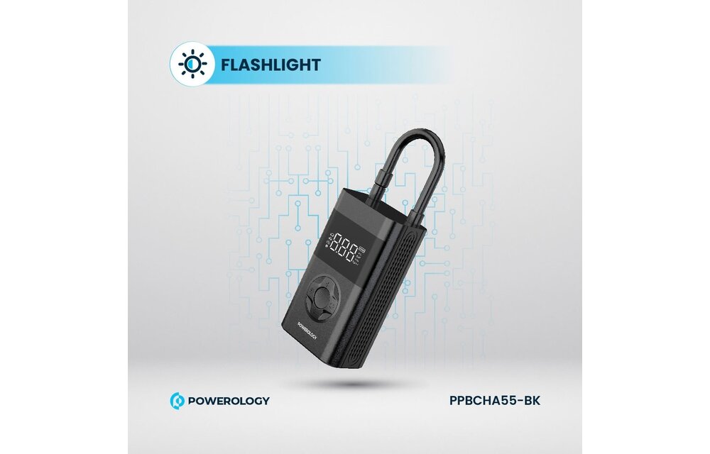 Powerology Ultra Portable Air Compressor Power Bank - Black