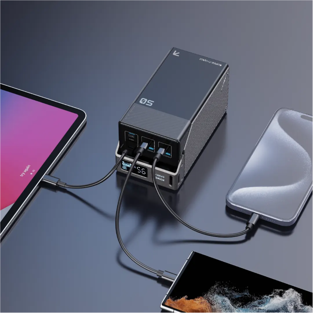 Powerology 65W PD Power Bank  3×Type-C and 3×USB-A 50,000mAh - Black