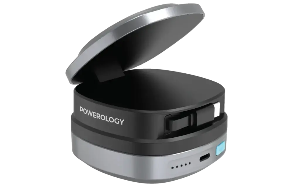 Powerology Lyons Retractable Power Bank 10000mAh - BLACK