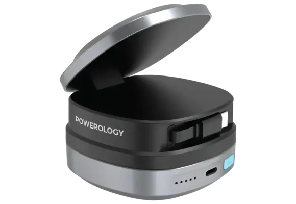 Powerology Lyons Retractable Type-C Cable and Wireless Power Bank 10000mAh - BLACK