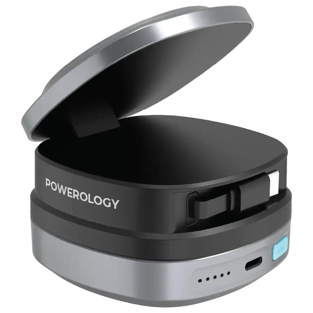 Powerology Lyons Retractable Type-C Cable and Wireless Power Bank 10000mAh - BLACK