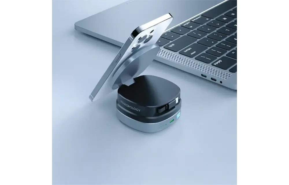 Powerology Lyons Retractable Type-C Cable and Wireless Power Bank 10000mAh - BLACK