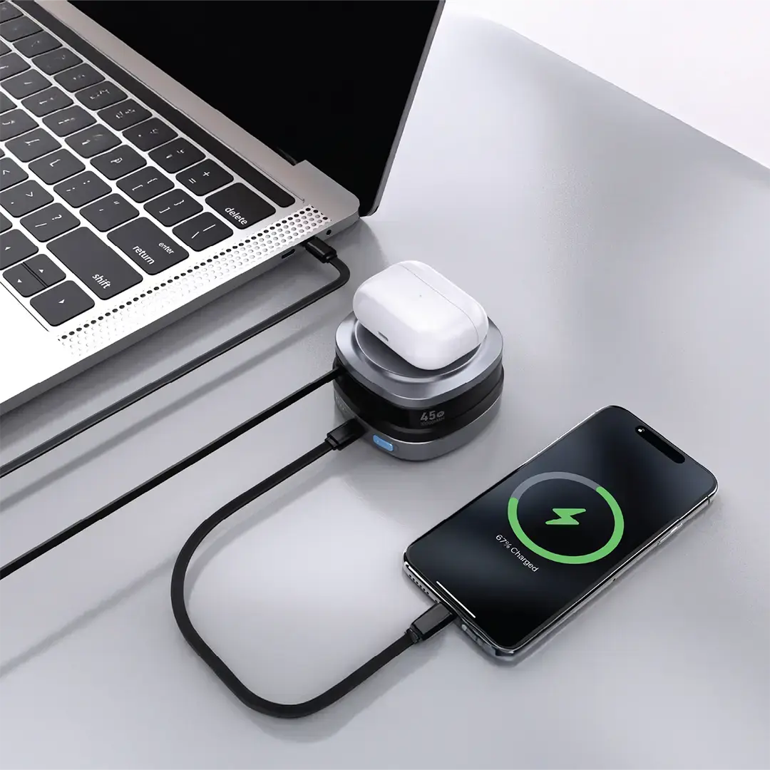 Powerology Lyons Retractable Type-C Cable and Wireless Power Bank 10000mAh - BLACK