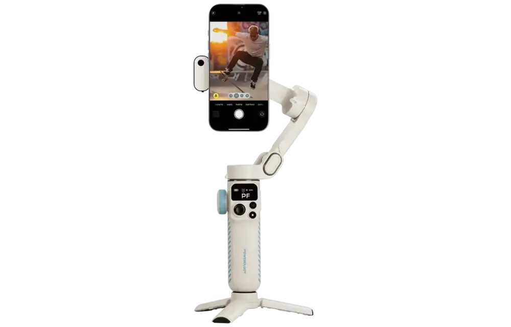 Powerology Magwave 3-Axis Magnetic Smart Phone Gimbal With AI & Fill Light - White