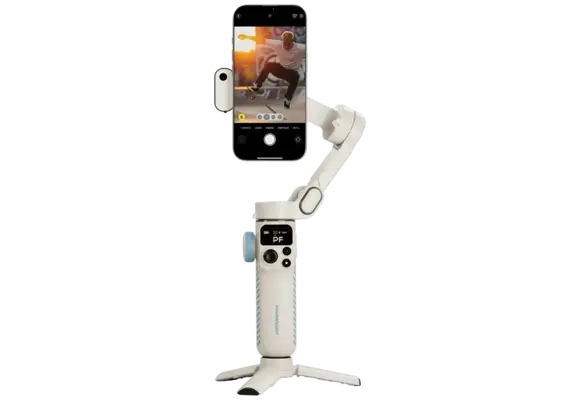 Powerology Magwave 3-Axis Magnetic Smart Phone Gimbal With AI & Fill Light - White