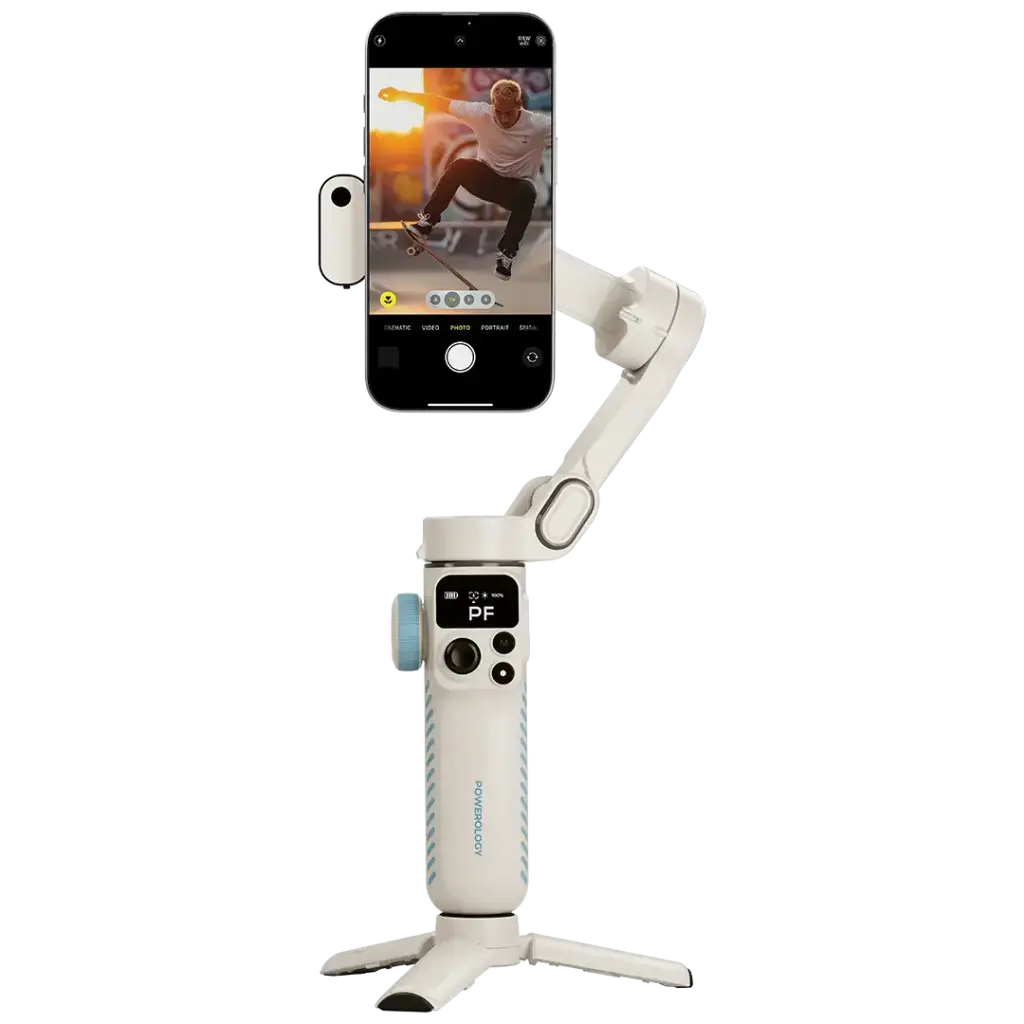 Powerology Magwave 3-Axis Magnetic Smart Phone Gimbal With AI & Fill Light - White