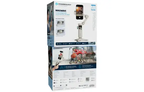 Powerology Magwave 3-Axis Magnetic Smart Phone Gimbal With AI & Fill Light - White