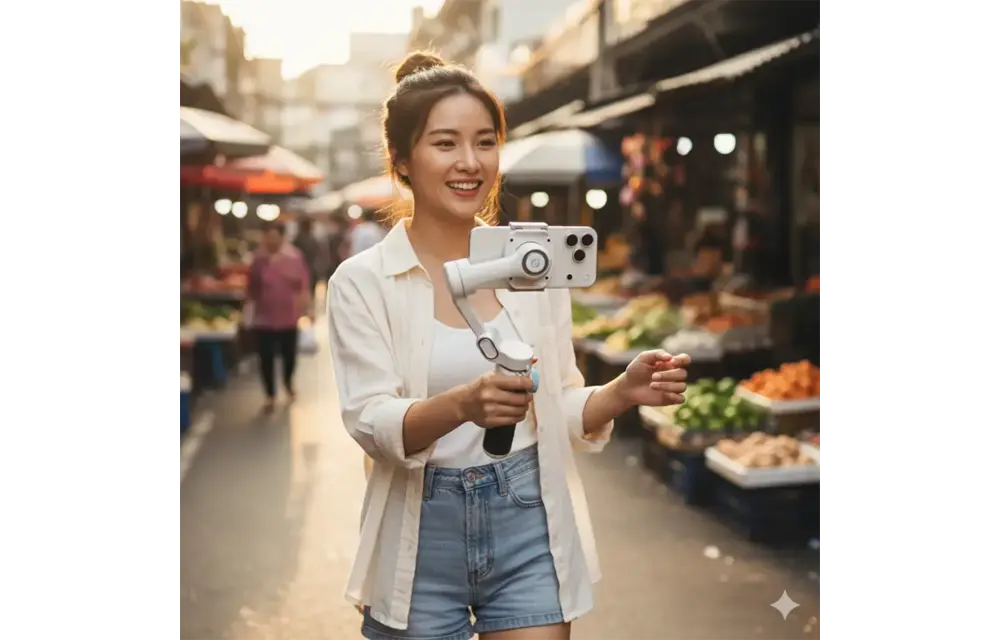 Powerology Magwave 3-Axis Magnetic Smart Phone Gimbal With AI & Fill Light - White