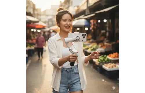 Powerology Magwave 3-Axis Magnetic Smart Phone Gimbal With AI & Fill Light - White