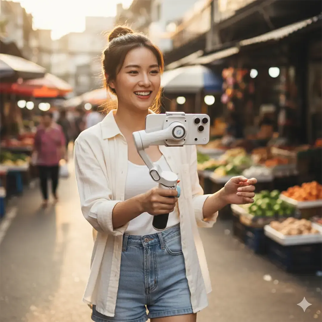 Powerology Magwave 3-Axis Magnetic Smart Phone Gimbal With AI & Fill Light - White