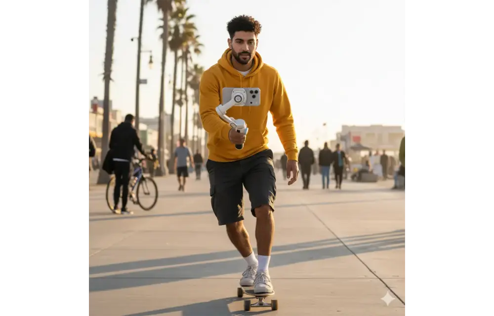 Powerology Magwave 3-Axis Magnetic Smart Phone Gimbal With AI & Fill Light - White