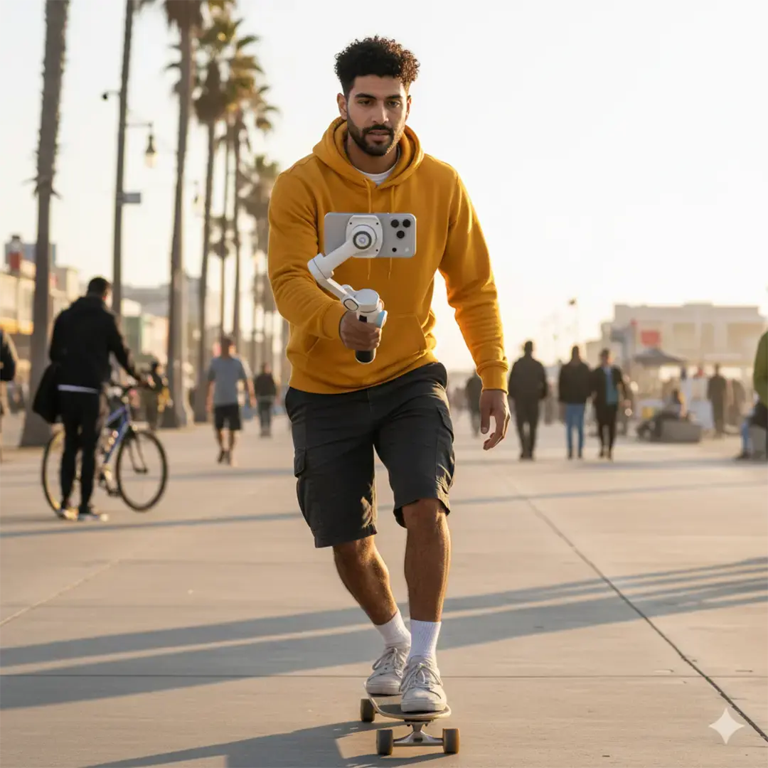 Powerology Magwave 3-Axis Magnetic Smart Phone Gimbal With AI & Fill Light - White