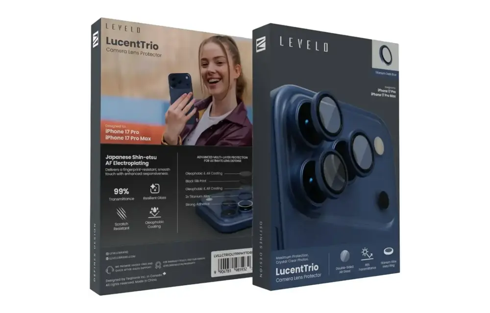 Levelo Trio Pro 2 in 1 Camera Lens Protector With Detachable Camera Protector for iPhone 17 Pro - Dark Blue