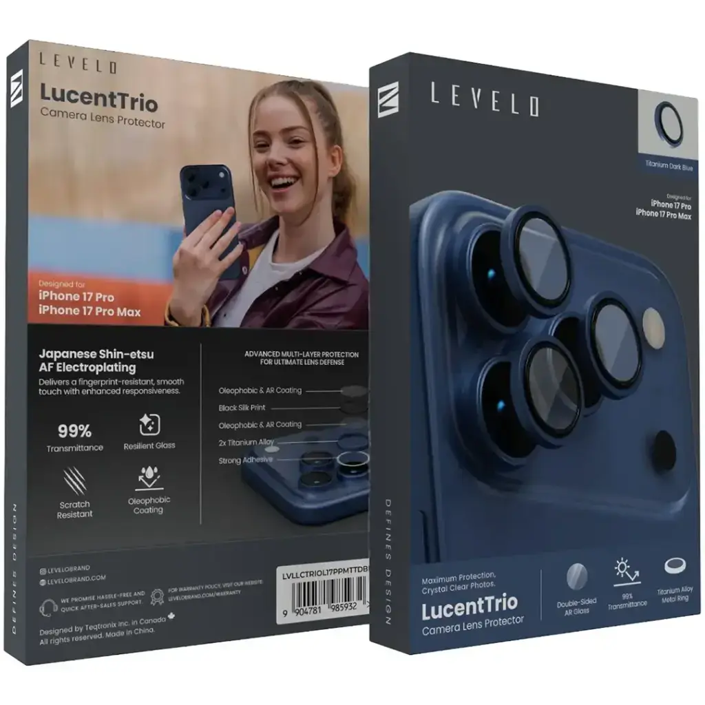 Levelo Trio Pro 2 in 1 Camera Lens Protector With Detachable Camera Protector for iPhone 17 Pro - Dark Blue