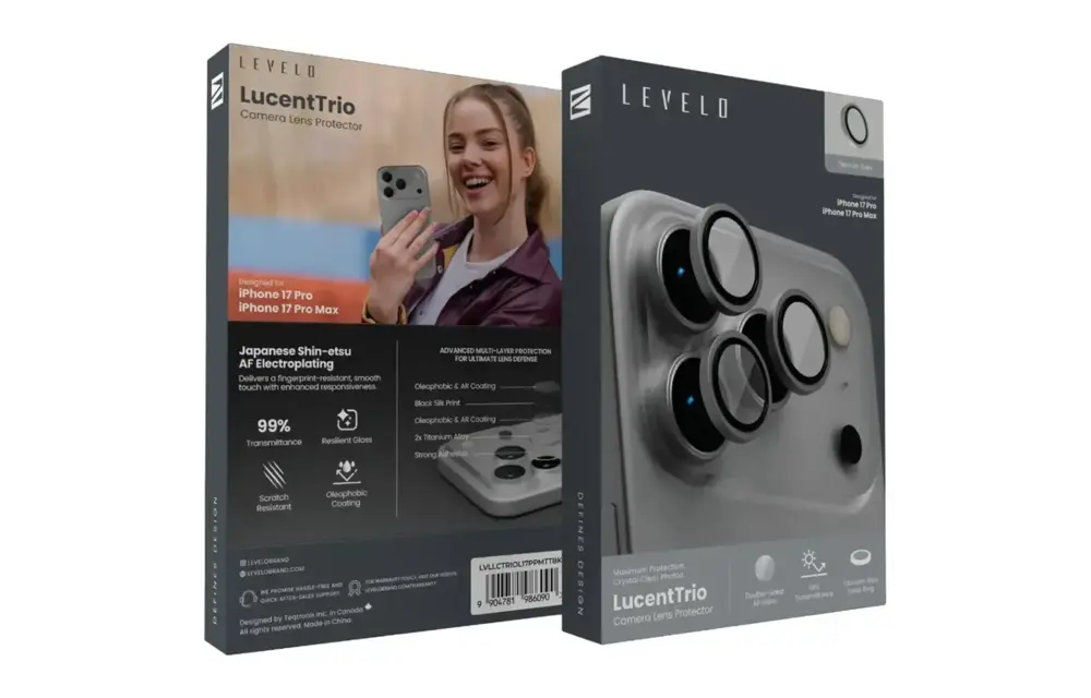 Levelo Trio Pro 2 in 1 Camera Lens Protector With Detachable Camera Protector for iPhone 17 Pro Max - Silver