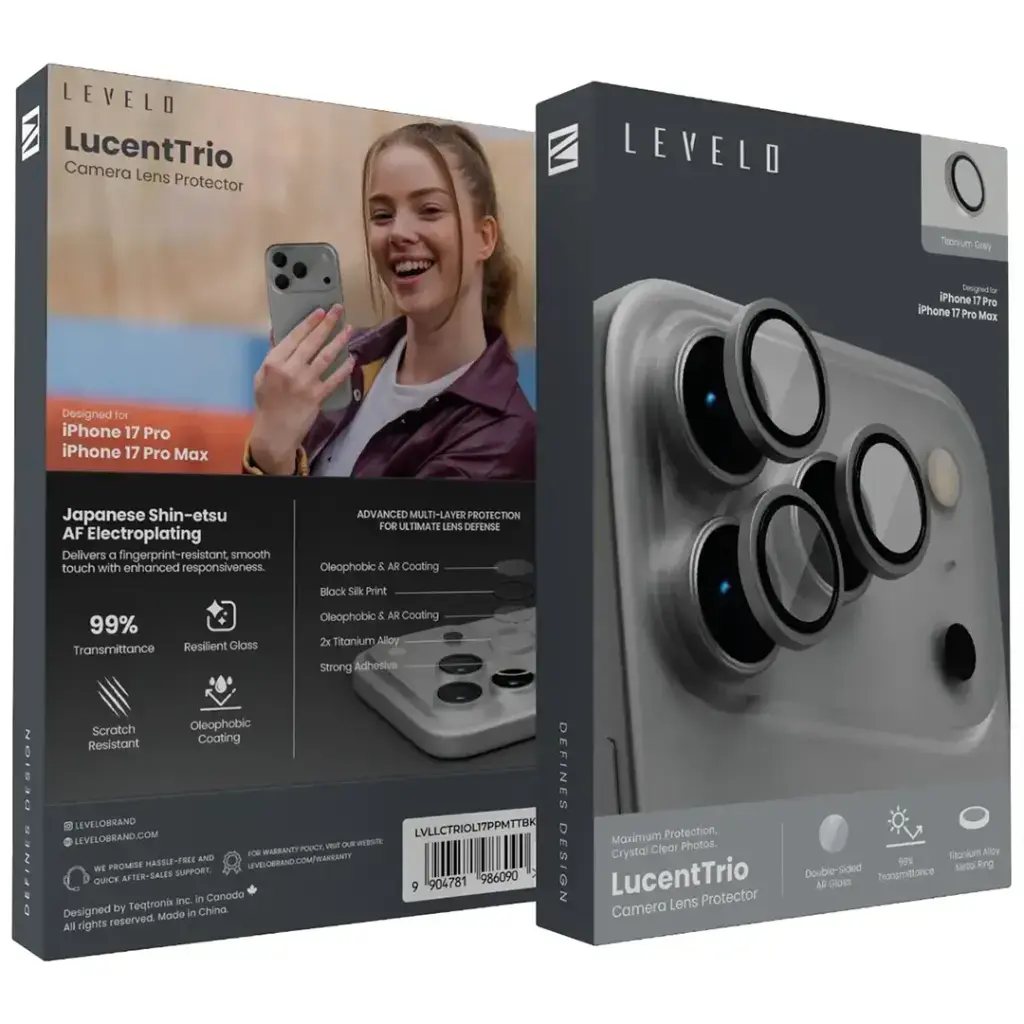 Levelo Trio Pro 2 in 1 Detachable Camera Lens Protector for iPhone 17 Pro - Silver