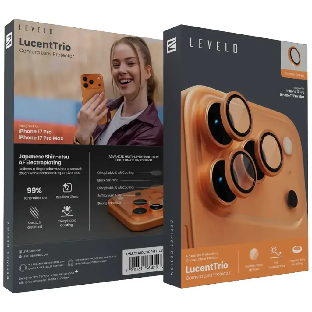 Levelo Trio Pro 2 in 1 Camera Lens Protector With Detachable Camera Protector for iPhone 17 Pro - Orange