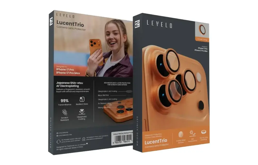 Levelo Trio Pro 2 in 1 Detachable Camera Lens Protector for iPhone 17 Pro Max - Orange