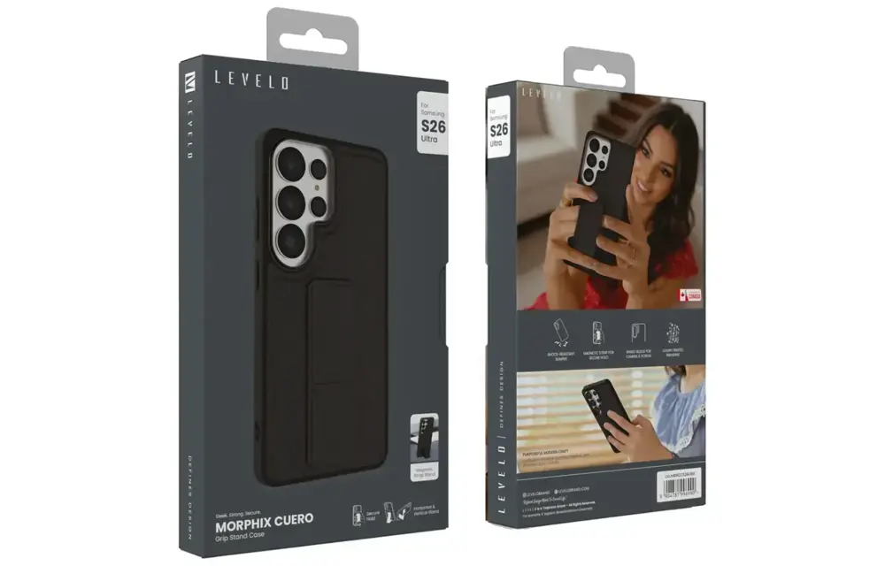 Levelo Morphix Cuero Gripstand Case For Samsung S26 Ultra - Black