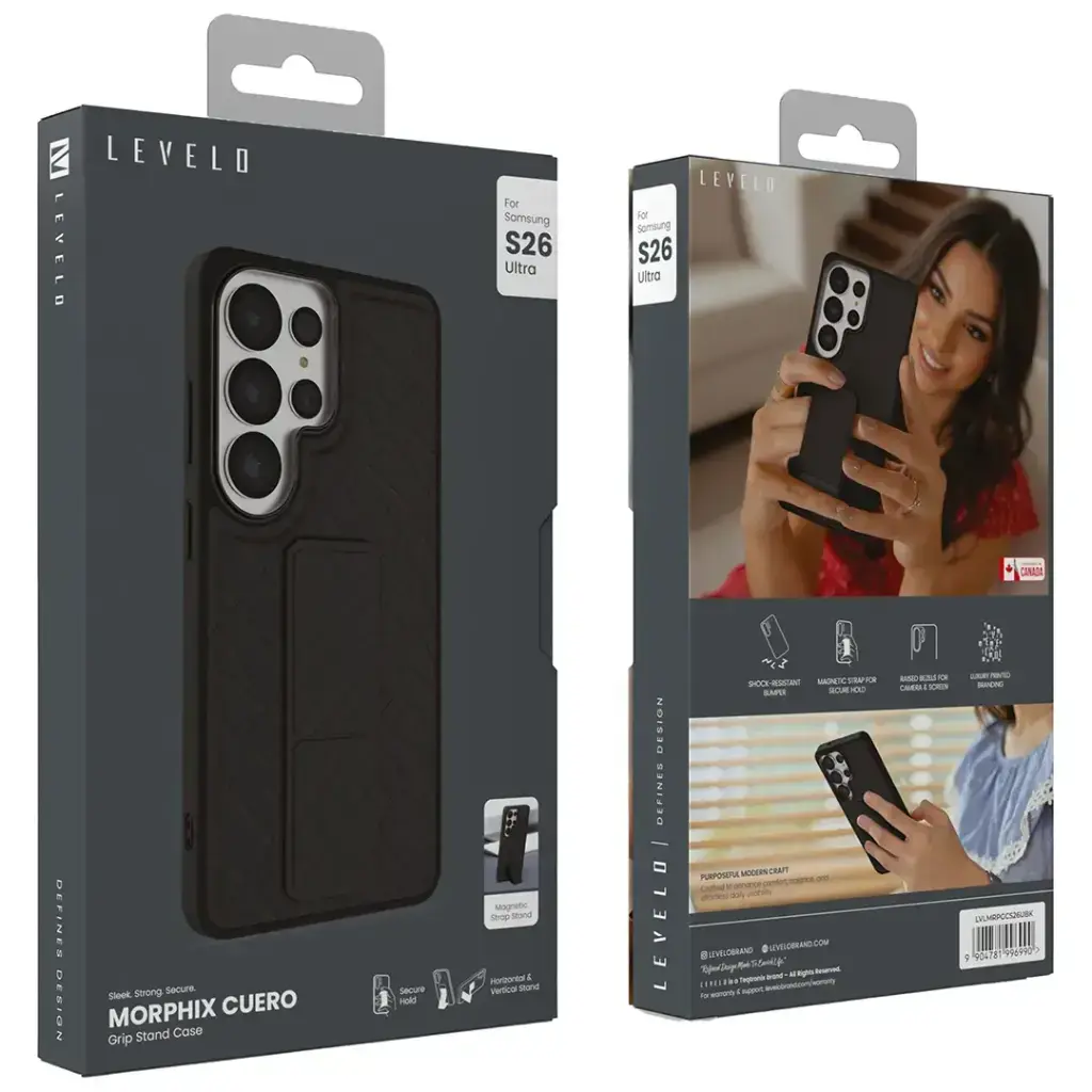 Levelo Morphix Cuero Gripstand Case For Samsung S26 Ultra - Black