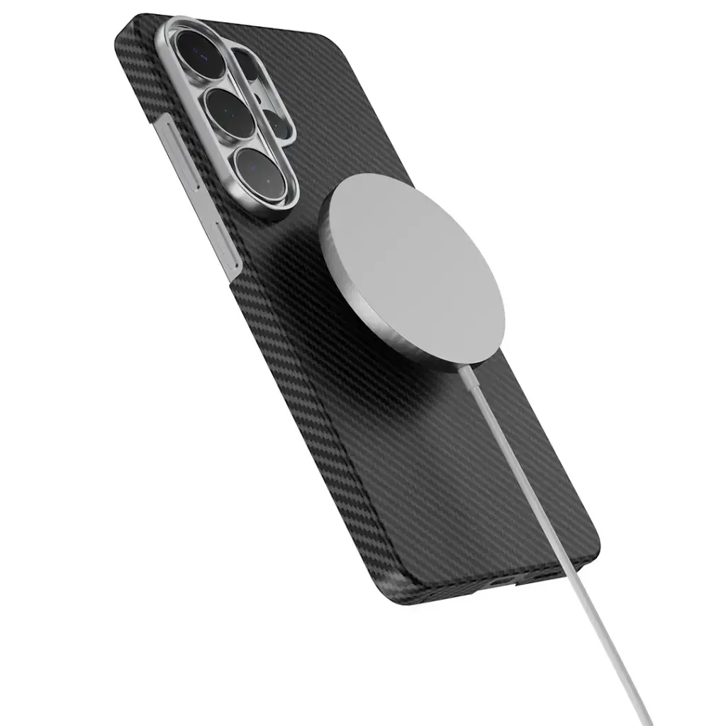 Levelo Sergei 1500D Kevlar Aramid Fiber MagSafe Case For Samsung S26 Ultra - Carbon Black