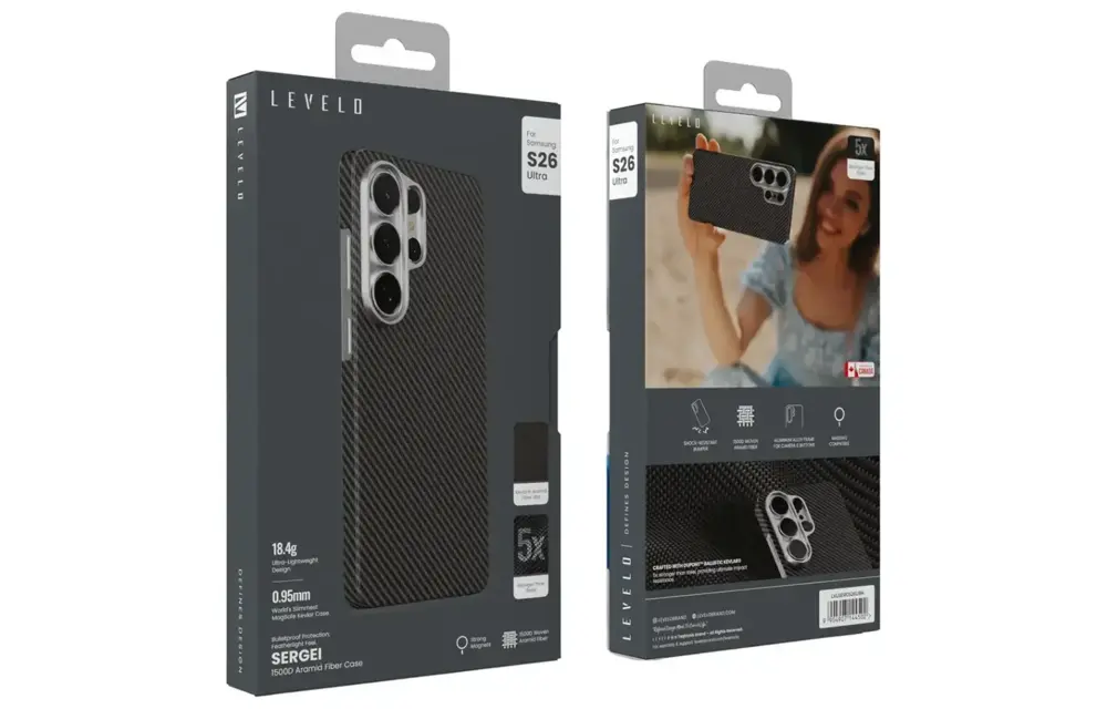 Levelo Sergei 1500D Kevlar Aramid Fiber MagSafe Case For Samsung S26 Ultra - Carbon Black