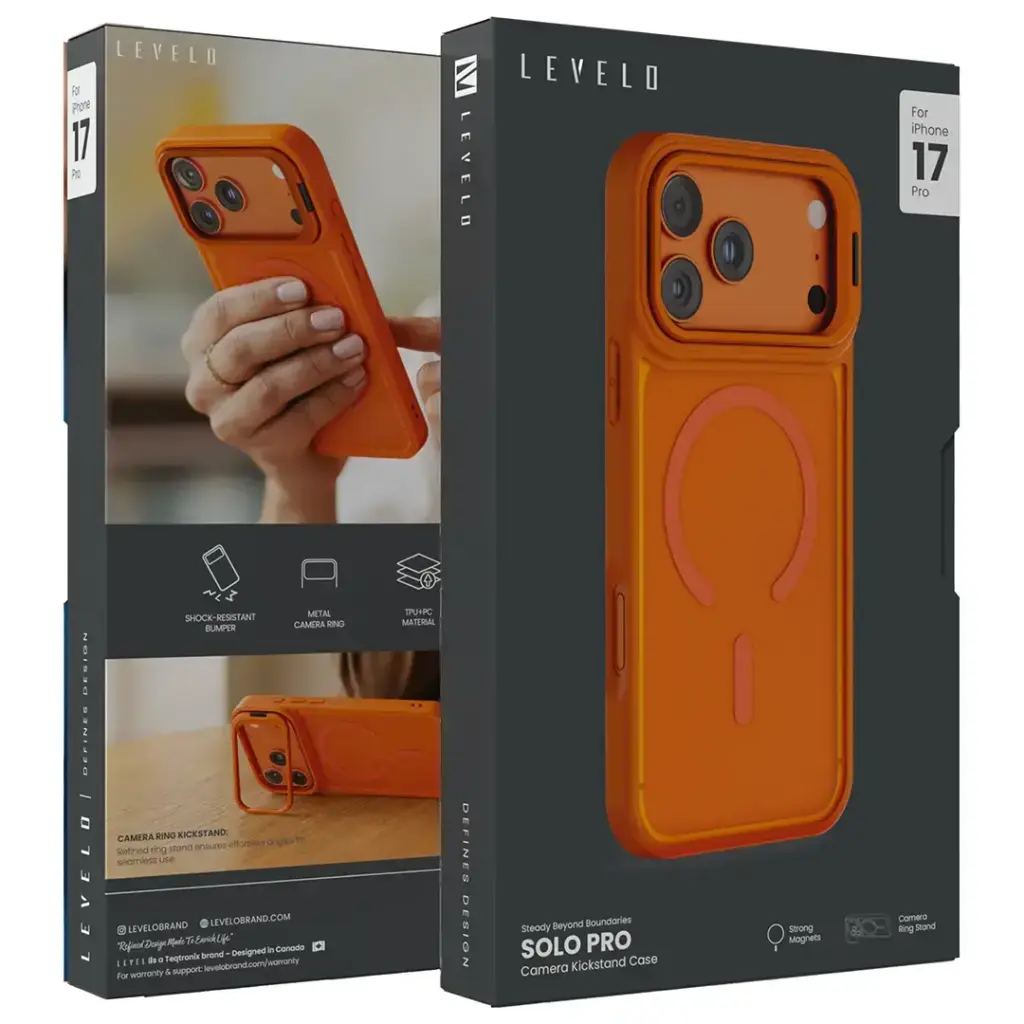 Levelo Solo Pro Camera KickStand MagSafe Case for iPhone 17 Pro - Orange