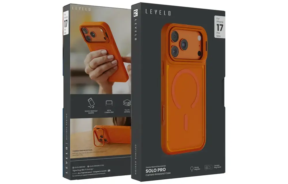 Levelo Solo Pro Camera KickStand MagSafe Case for iPhone 17 Pro Max - Orange