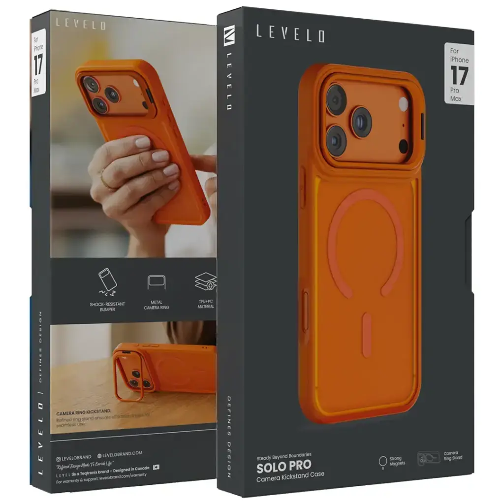Levelo Solo Pro Camera KickStand MagSafe Case for iPhone 17 Pro Max - Orange